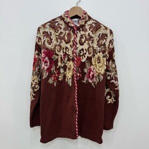 Vintage long button front Together Floral sweater cardigan Sz Large cotton blend